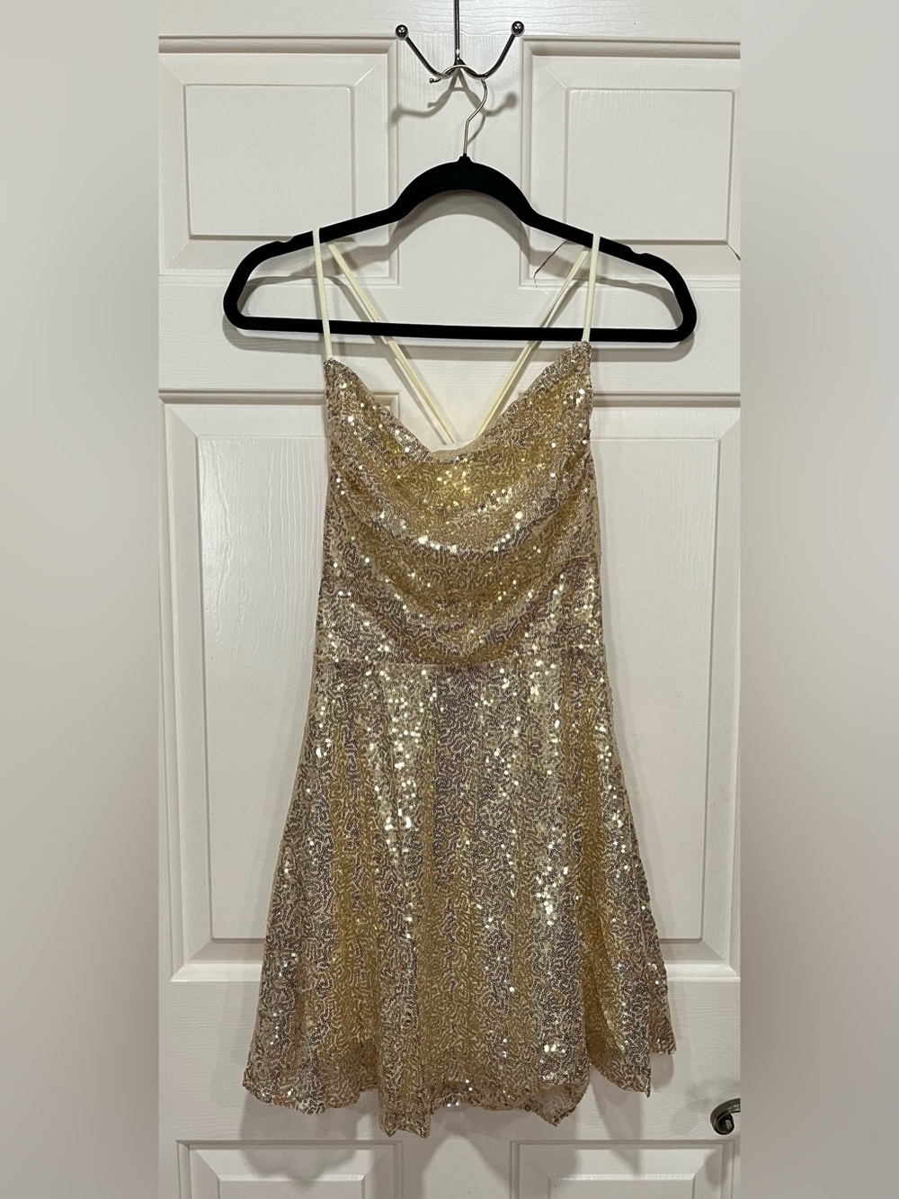 Gold Sequin Cowl Neck Slip Dress